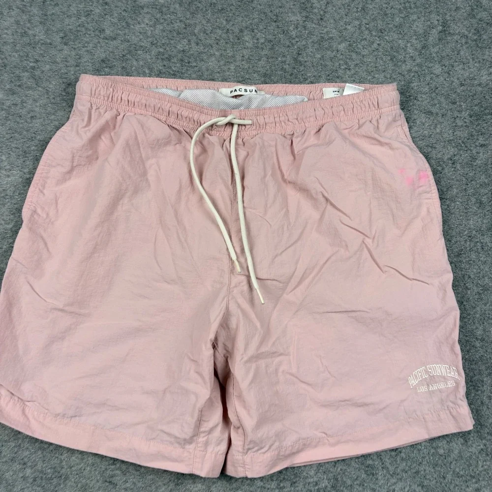 PacSun Swim Trunks Mens Large Pink Los Angeles‎ Graphic Mesh Lined Board Shorts